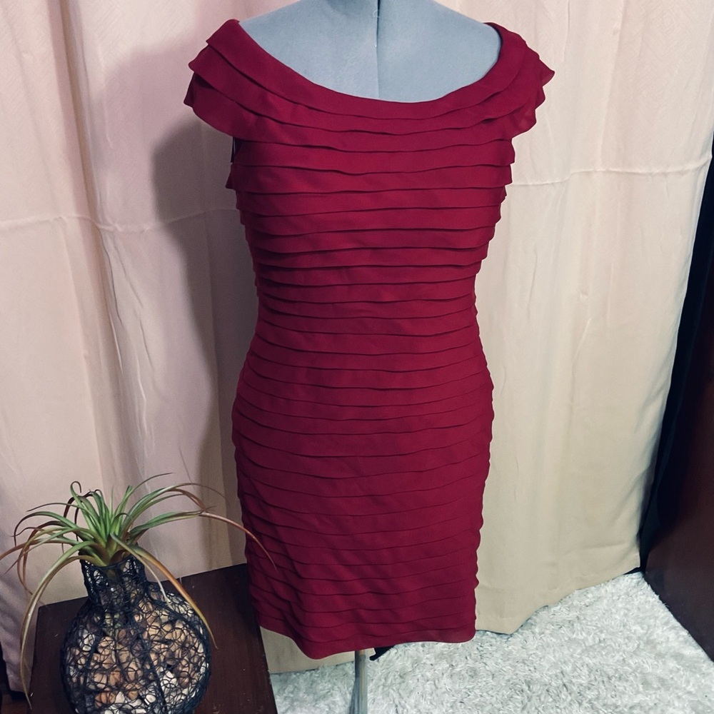 Adrianna Papell Burgundy Layered Dress